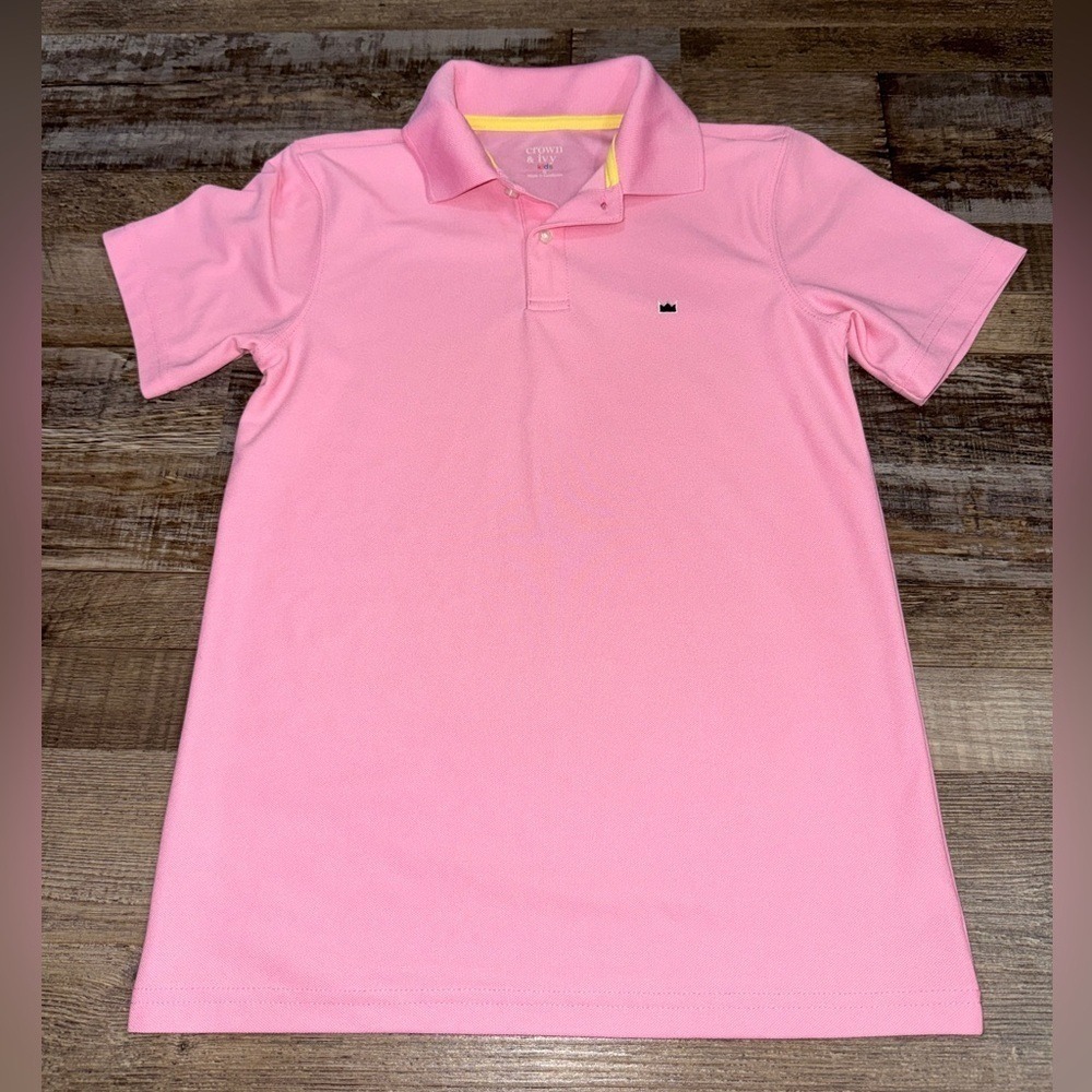 Crown & Ivy Kids Pink Short Sleeve Pique Polo Shirt Size Medium Crown Logo